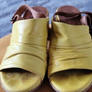 Miz Mooz Yellow Leather Sandals with Pleated Design
